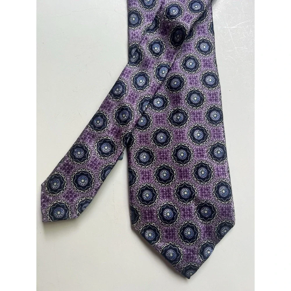 J.Z. Richards Boulder Purple Navy Blue Geometric Silk Tie Extra Long 68 Inch